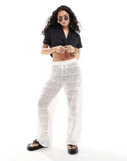 Hollister Lace Cover Up Cargo Trouser In White For Women Cloud Dancer -Hollister Shop 206373752 1 clouddancer 1
