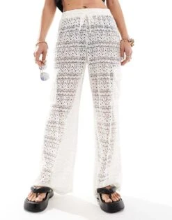 Hollister Lace Cover Up Cargo Trouser In White For Women Cloud Dancer -Hollister Shop 206373752 4