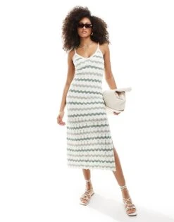 Hollister Crochet Midi Dress In Green Stripe For Women