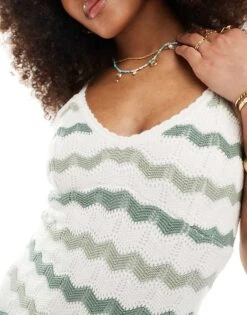 Hollister Crochet Midi Dress In Green Stripe For Women -Hollister Shop 206373766 3