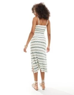 Hollister Crochet Midi Dress In Green Stripe For Women -Hollister Shop 206373766 4