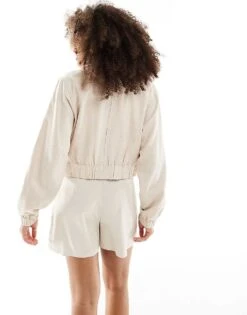 Hollister Linen Blend Bomber Jacket In Beige For Women Flax -Hollister Shop 206373883 3