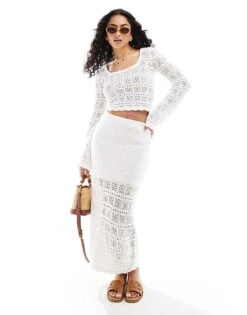 Hollister Crochet Midaxi Skirt In White For Women Bright White