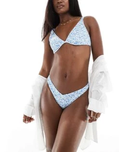 Hollister Co-ord Ribbed Underwire Bikini Top In White And Blue Floral For Women -Hollister Shop 206374180 1 bluefloral 1