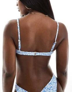 Hollister Co-ord Ribbed Underwire Bikini Top In White And Blue Floral For Women -Hollister Shop 206374180 3