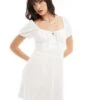 Hollister Short Sleeve Linen Blend A-line Mini Dress With Sweetheart Neckline In White For Women Bright White -Hollister Shop 206374273 1 brightwhite
