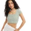 Hollister Short Sleeve Stripe Crochet Top In Green For Women Green White Stripe