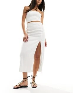 Hollister Linen Blend Midaxi Skirt With Side Slit In White For Women -Hollister Shop 206374332 1 white 1