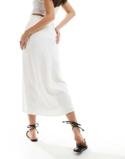 Hollister Linen Blend Midaxi Skirt With Side Slit In White For Women -Hollister Shop 206374332 3