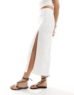 Hollister Linen Blend Midaxi Skirt With Side Slit In White For Women -Hollister Shop 206374332 4