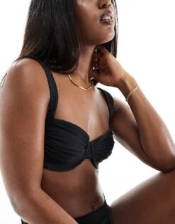 Hollister Co-ord Ribbed Underwire Bikini Top In Black For Women