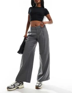 Hollister Low Rise Tailored Wide Leg Trouser In Grey For Women Heather Grey -Hollister Shop 206406492 1 heathergrey 1