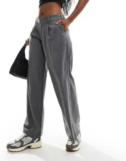 Hollister Low Rise Tailored Wide Leg Trouser In Grey For Women Heather Grey -Hollister Shop 206406492 4