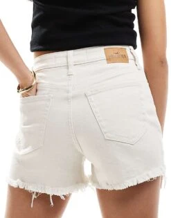 Hollister High Rise Mom Short In White With Destroy Hem For Women White Clean Fray -Hollister Shop 206685091 5