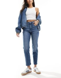 Hollister High Rise Mom Fit Jean In Dark Blue For Women Dark Clean Cuff