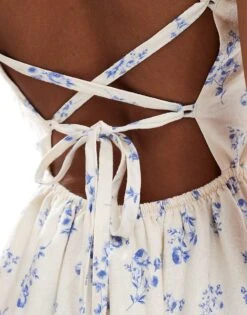 Hollister Floral Print Open Back Linen Mini Dress In White For Women Tidepool Cw9 -Hollister Shop 206685219 3