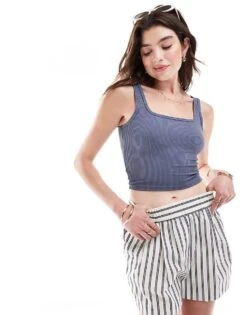 Hollister Ribbed Square Neck Vest Top In Dark Grey 21inch For Women Grisalle -Hollister Shop 206685242 3