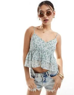 Hollister Floral Babydoll Top In Green For Women Green Floral -Hollister Shop 206685265 1 greenfloral 1
