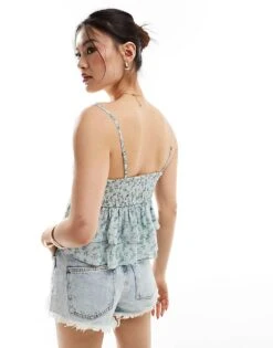 Hollister Floral Babydoll Top In Green For Women Green Floral -Hollister Shop 206685265 4