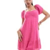 Hollister Short Sleeve Babydoll Mini Dress In Pink For Women Shocking Pink -Hollister Shop 206685356 1 shockingpink