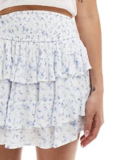 Hollister Tiered Femme Mini Skirt In White Floral For Women -Hollister Shop 206685391 3