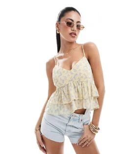Hollister Co-ord Floral Babydoll Top In Yellow For Women Yellow Floral