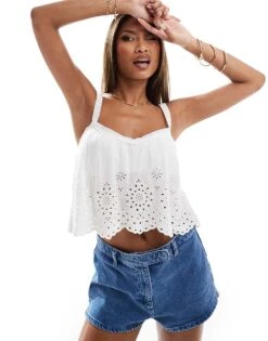 Hollister Eyelet Detail Cami Top In White For Women Bright White -Hollister Shop 206685495 1 brightwhite 1