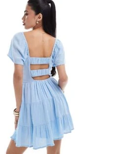 Hollister Tiered Skort Dress In Blue For Women Baby Blue -Hollister Shop 206685650 3