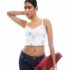 Hollister Linen Floral Top With Elastic Side Detailing In White For Women White Floral