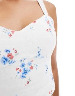 Hollister Linen Floral Top With Elastic Side Detailing In White For Women White Floral -Hollister Shop 206685672 4