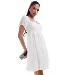 Hollister Short Sleeve Babydoll Mini Dress In White For Women Bright White -Hollister Shop 206685681 1 brightwhite 1