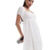 Hollister Short Sleeve Babydoll Mini Dress In White For Women Bright White -Hollister Shop 206685681 1 brightwhite
