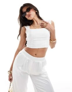 Hollister Cap Sleeve Linen Top With Cut Out Back And Removable Pads In White For Women Bright White -Hollister Shop 206685718 1 brightwhite 1