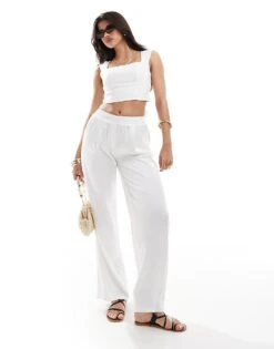 Hollister Cap Sleeve Linen Top With Cut Out Back And Removable Pads In White For Women Bright White -Hollister Shop 206685718 4