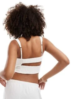 Hollister Co-ord Linen Top With Elastic Side Detailing In White For Women Bright White -Hollister Shop 206685874 4