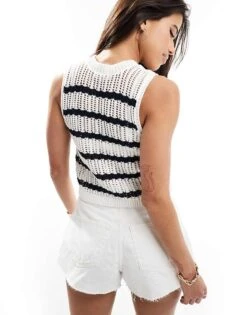 Hollister Knitted Striped Tank Top Blue And White For Women Cloud/navy Stripe -Hollister Shop 206685883 4