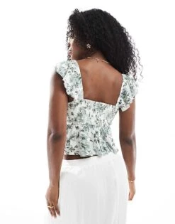 Hollister Smocked Flutter Sleeve Top In Green For Women Firefly Cw 17 -Hollister Shop 206685892 3