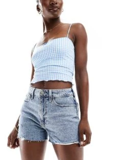 Hollister High Rise Mom Short In Acid Wash Blue For Women -Hollister Shop 206685910 1 acidwashblue 1