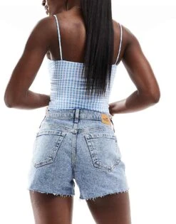 Hollister High Rise Mom Short In Acid Wash Blue For Women -Hollister Shop 206685910 2