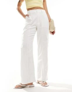 Hollister Linen Cargo Trouser In White For Women Bright White -Hollister Shop 206685967 1 brightwhite 1