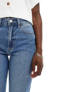 Hollister High Rise Mom Jean In Bright Blue With Abrasion For Women Bblue Abrasion -Hollister Shop 206686051 5