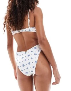 Hollister Co-ord High Leg Bikini Bottom In White For Women White Blue Floral -Hollister Shop 206686063 4