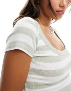 Hollister Scoop Neck Striped T-shirt In White And Blue For Women White/blue -Hollister Shop 206971425 3