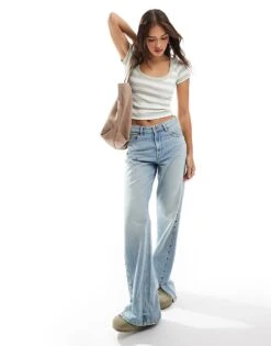 Hollister Scoop Neck Striped T-shirt In White And Blue For Women White/blue -Hollister Shop 206971425 4