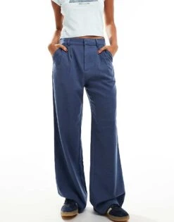 Hollister Ultra High Rise Wide Leg Tailored Trouser In Navy For Women -Hollister Shop 206971597 1 navy 1