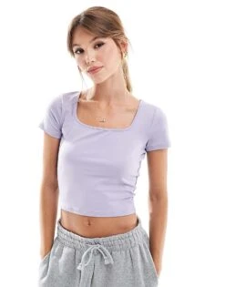 Hollister Seamless Square Neck T-shirt In Purple For Women Lilac