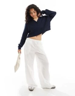 Hollister Long Sleeve Polo Jumper In Navy For Women -Hollister Shop 206971794 3