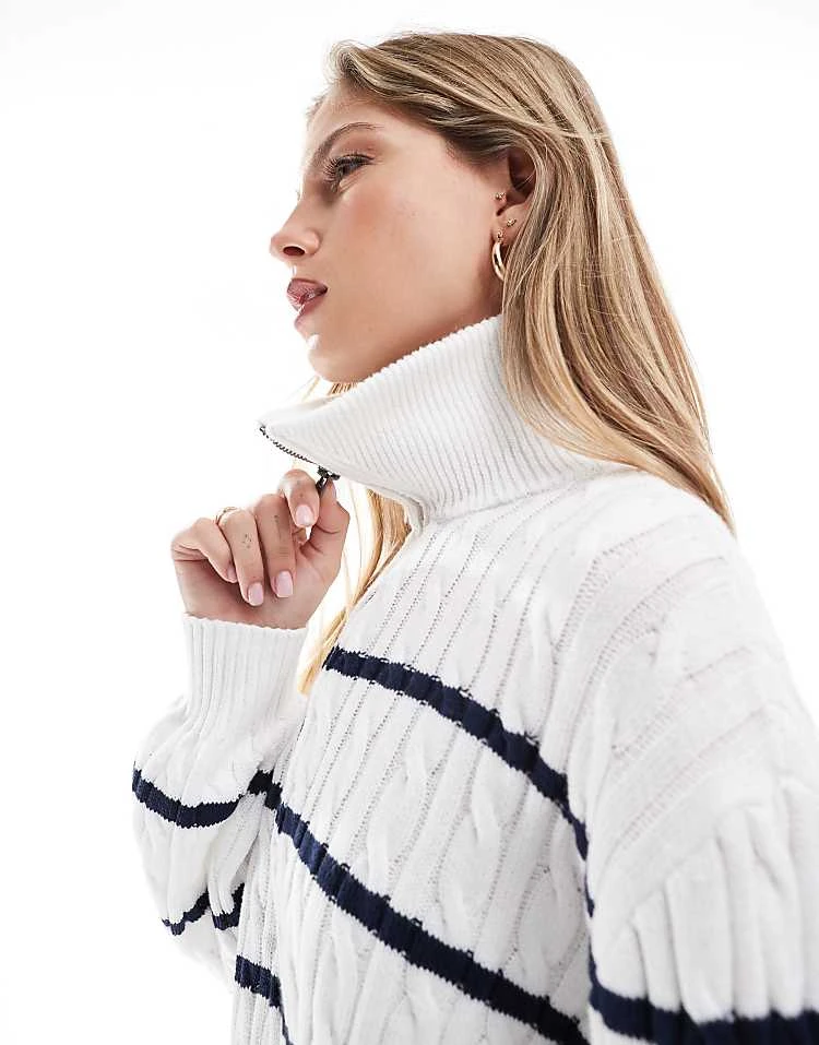 Hollister Half Zip Striped Jumper In Navy And White For Women Navy/white Stripe 4 Hollister Half Zip Striped Jumper In Navy And White For Women Navy/white Stripe - Image 2