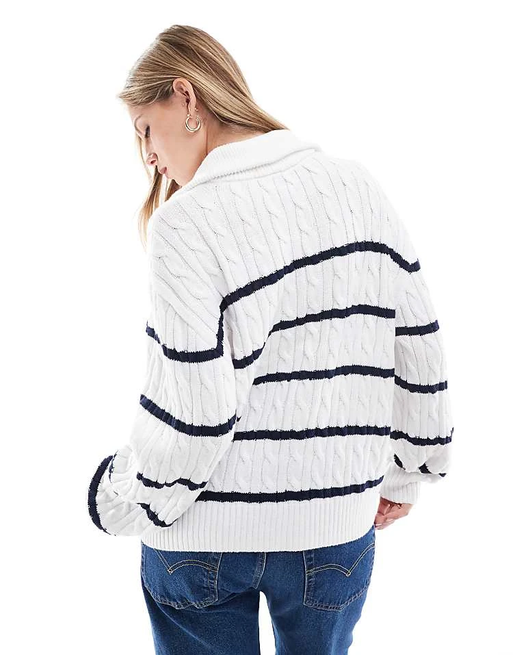Hollister Half Zip Striped Jumper In Navy And White For Women Navy/white Stripe 6 Hollister Half Zip Striped Jumper In Navy And White For Women Navy/white Stripe - Image 4