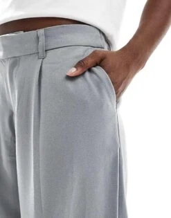 Hollister Low Rise Wide Leg Tailored Trousers In Dark Grey For Women -Hollister Shop 206971908 3